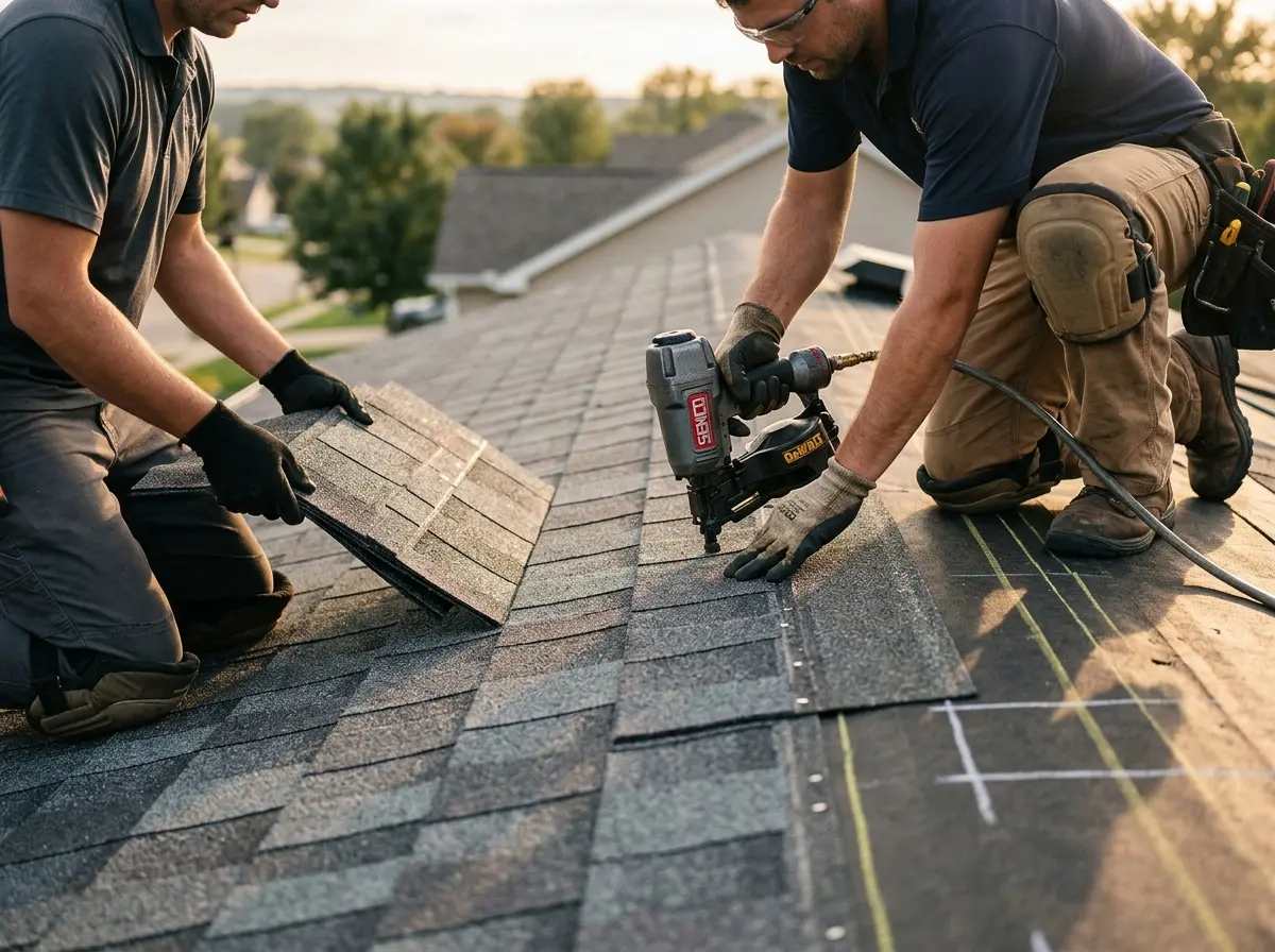 Professional roofer working on a residential roof in South Holland